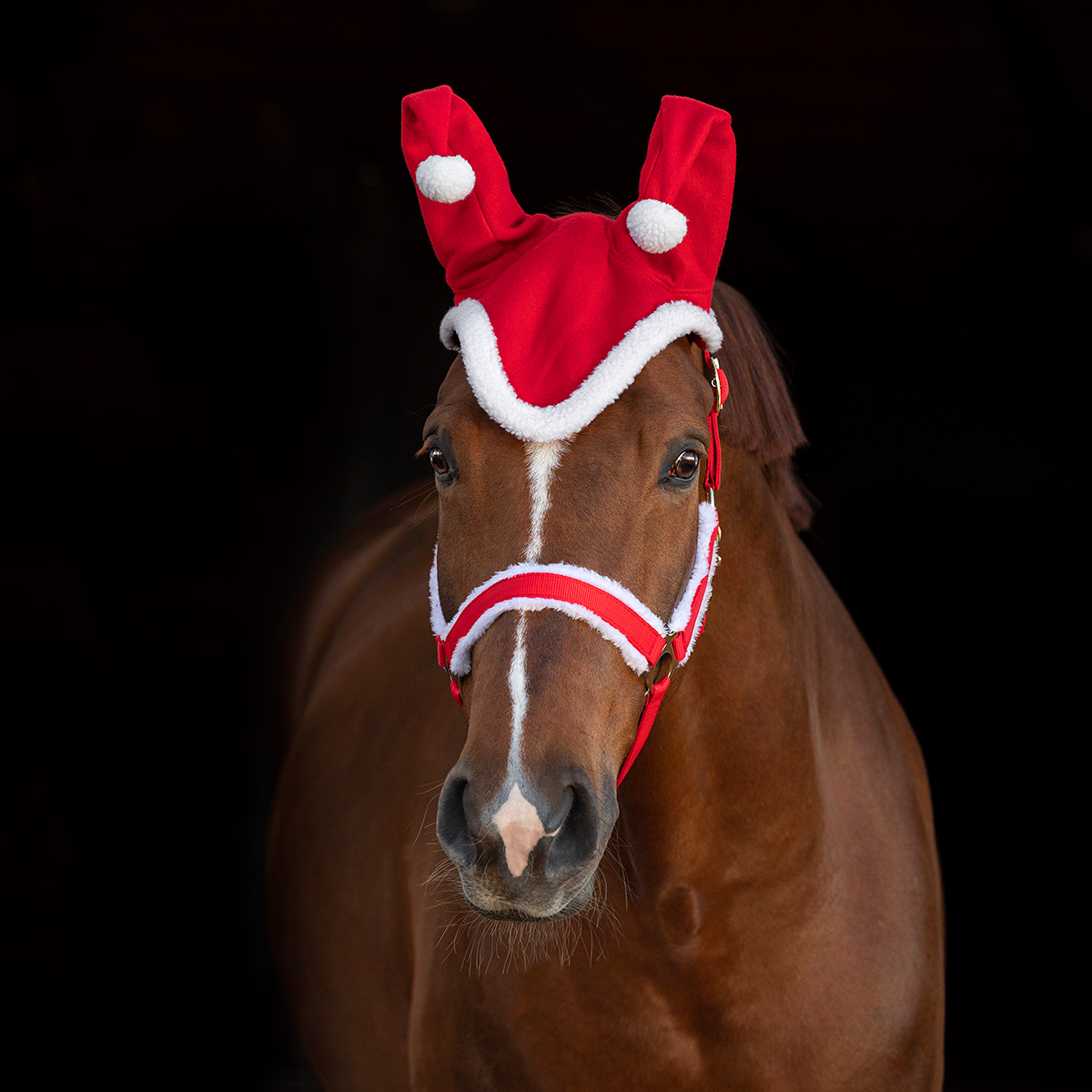 Julhuva Nisse med toffsar Röd/vit